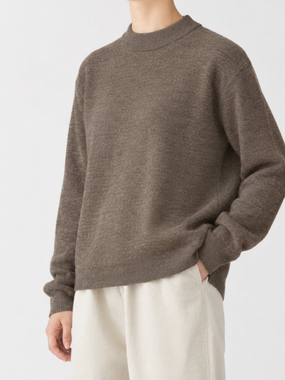 MUJI 100% Wool Mock Neck Sweater with Non-Itchy Collar - Size XL